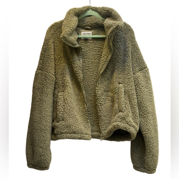 American Eagle Teddy Fleece Sherpa Zip Up Jacket in Olive Green, “huggable” 🖤 M - Picture 3 of 9